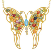 Colorful butterfly necklace featuring multiple gemstones and intricate gold detailing.